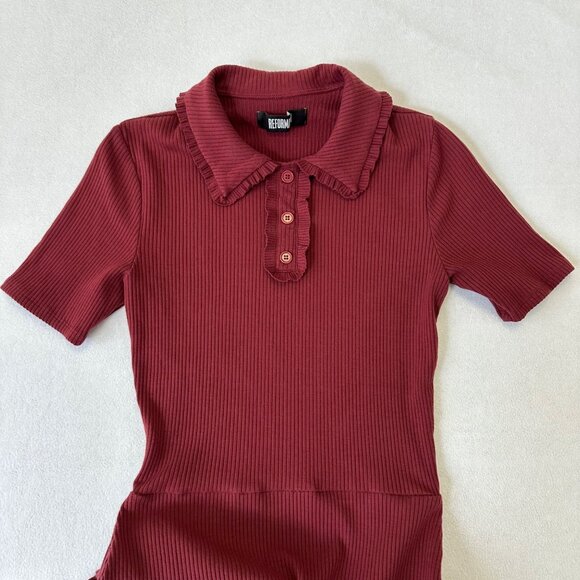 Reformation Wimbledon Collared Ribbed Knit Tennis Dress Garnet Red Size Small - Picture 4 of 9